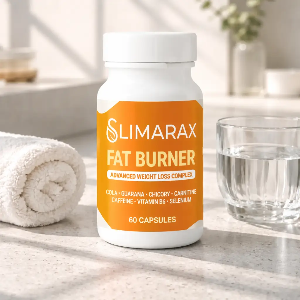 Slimarax bottle beside a glass of water